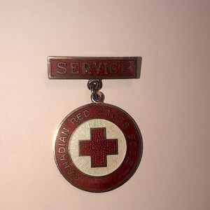 Vtg 60s Sterling & Red Enamel Canadian Red Cross Society Award Pin 1” x 1.4”